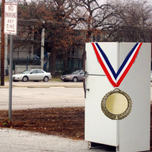 refrigerator with marathon medal